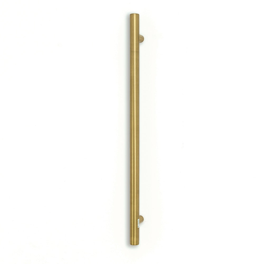 RADIANT HEATING VERTICAL ROUND HEATED SINGLE TOWEL RAIL BRUSHED GOLD 950MM