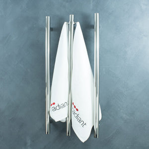 RADIANT HEATING VERTICAL ROUND HEATED SINGLE TOWEL RAIL MIRROR POLISHED 950MM