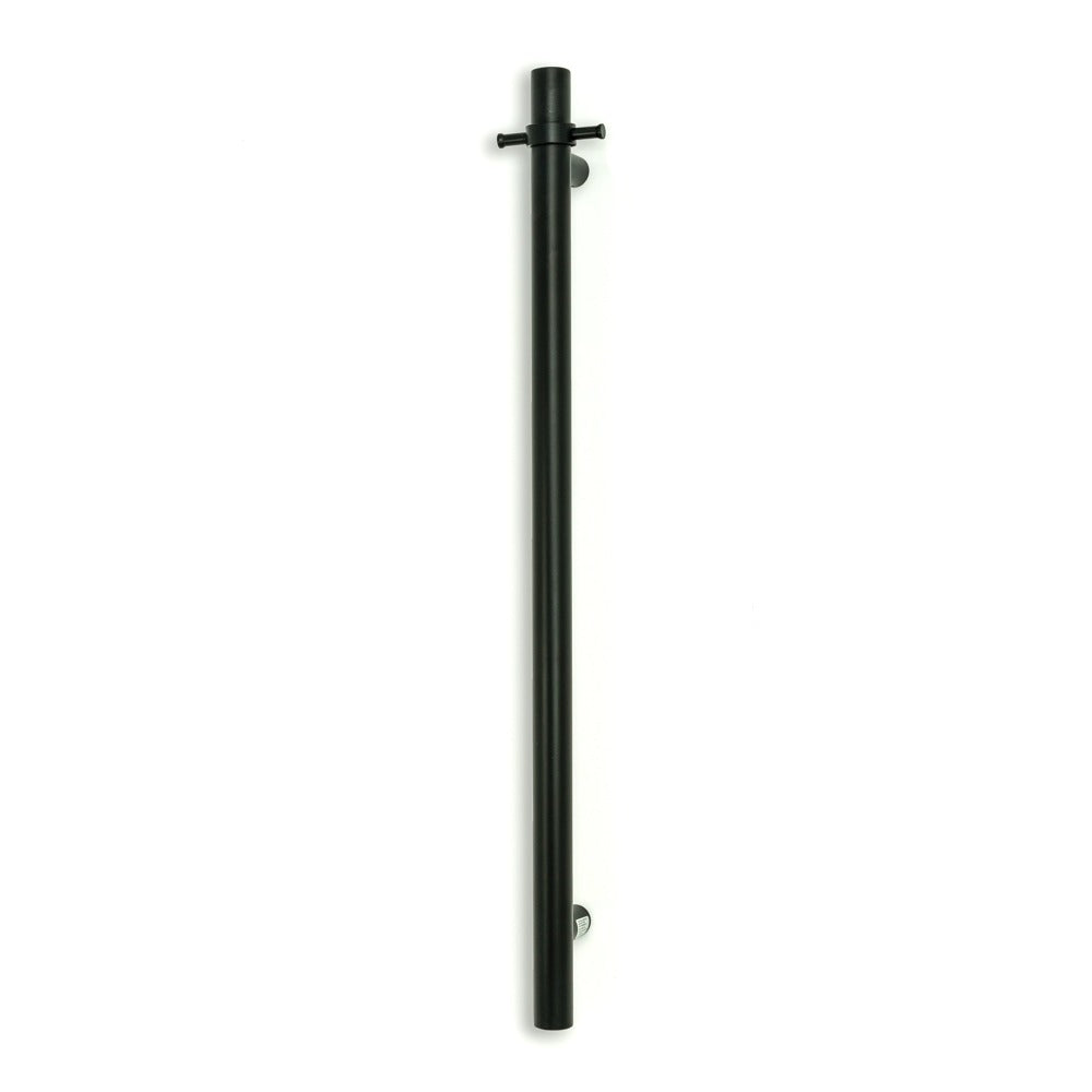 RADIANT HEATING VERTICAL ROUND HEATED SINGLE TOWEL RAIL MATTE BLACK 950MM