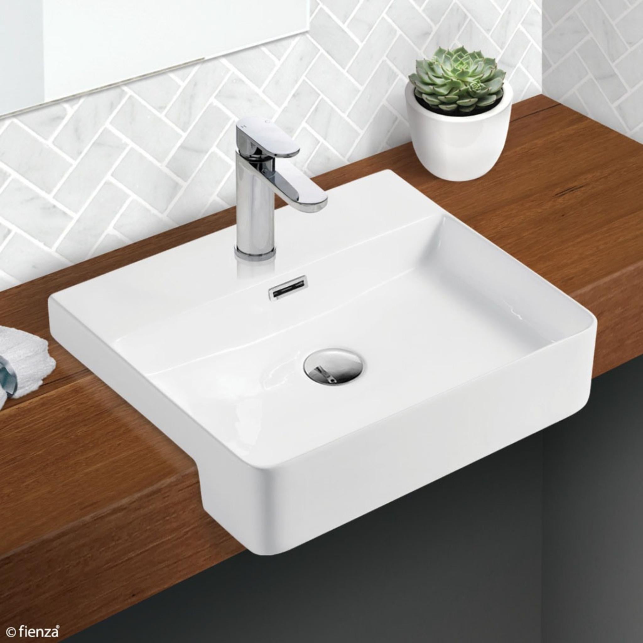 FIENZA PETRA SEMI-RECESSED BASIN GLOSS WHITE 500MM