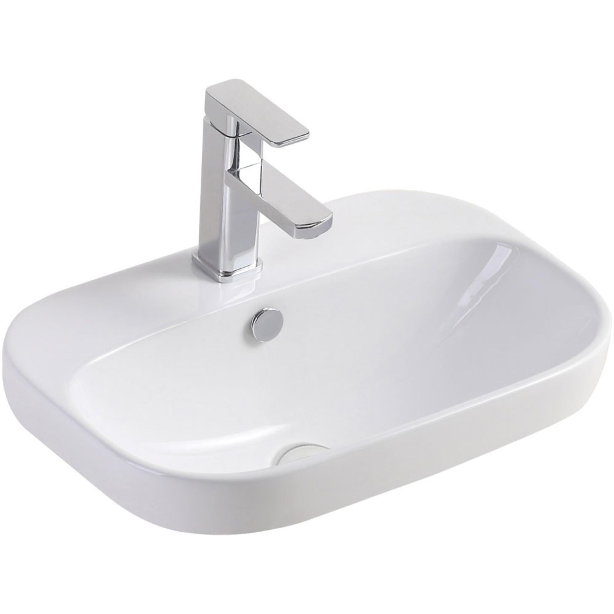 FIENZA PARISA SEMI-INSET BASIN WITH TAP HOLE GLOSS WHITE 515MM