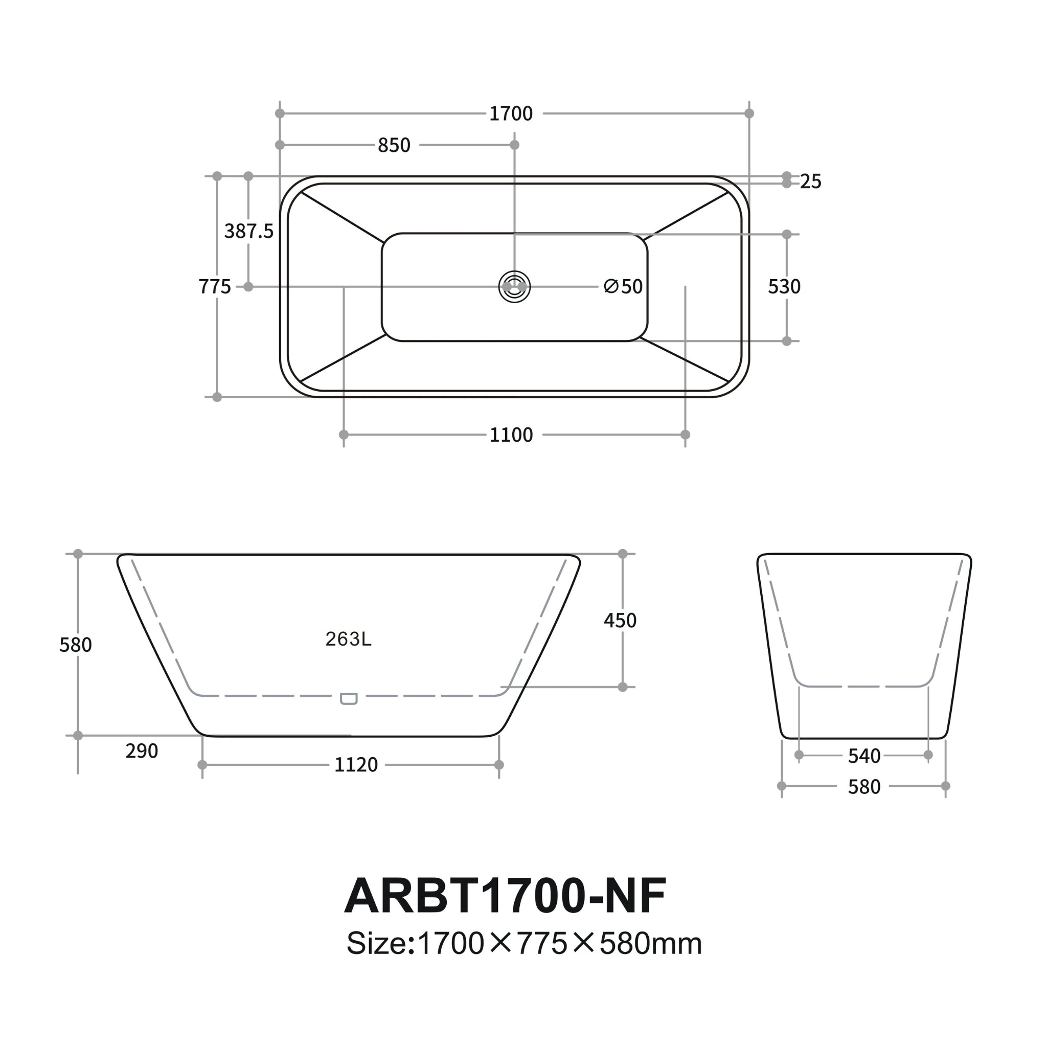 VITO ROSSA FREESTANDING BATHTUB GLOSS WHITE (AVAILABLE IN 1500MM AND 1700MM)