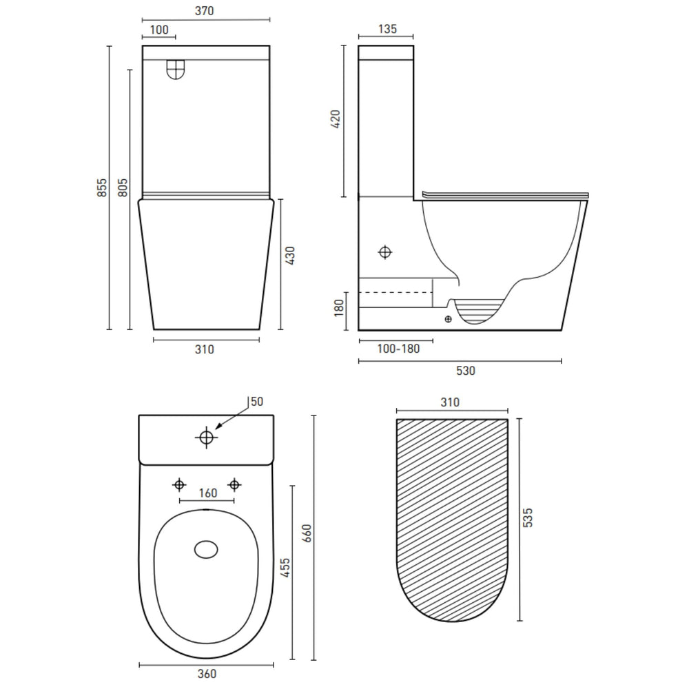 DECINA RENEE EZI HEIGHT RIMLESS UNIVERSAL BACK-TO-WALL TOILET SUITE GLOSS WHITE