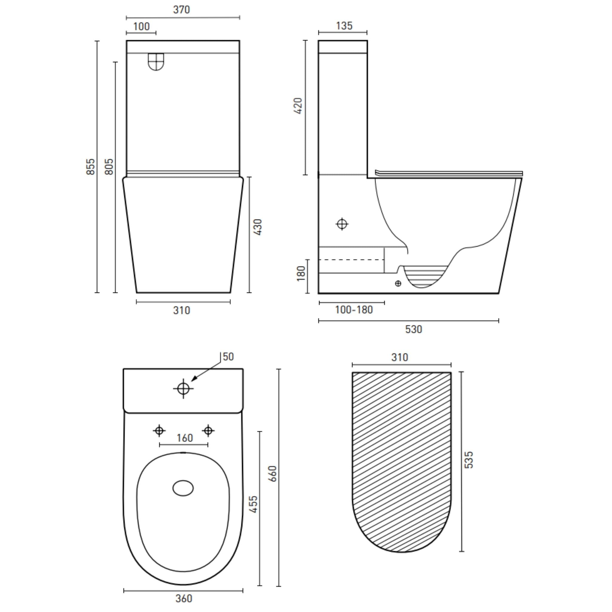 DECINA RENEE EZI HEIGHT RIMLESS UNIVERSAL BACK-TO-WALL TOILET SUITE GLOSS WHITE