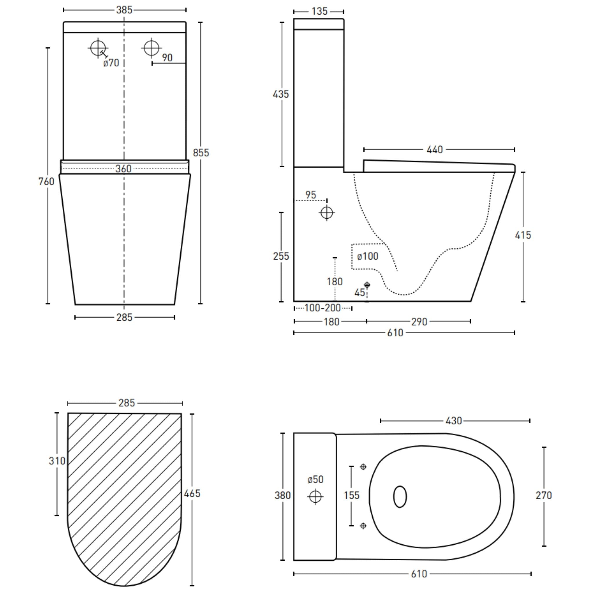 DECINA RENEE RIMLESS UNIVERSAL BACK-TO-WALL TOILET SUITE GLOSS WHITE