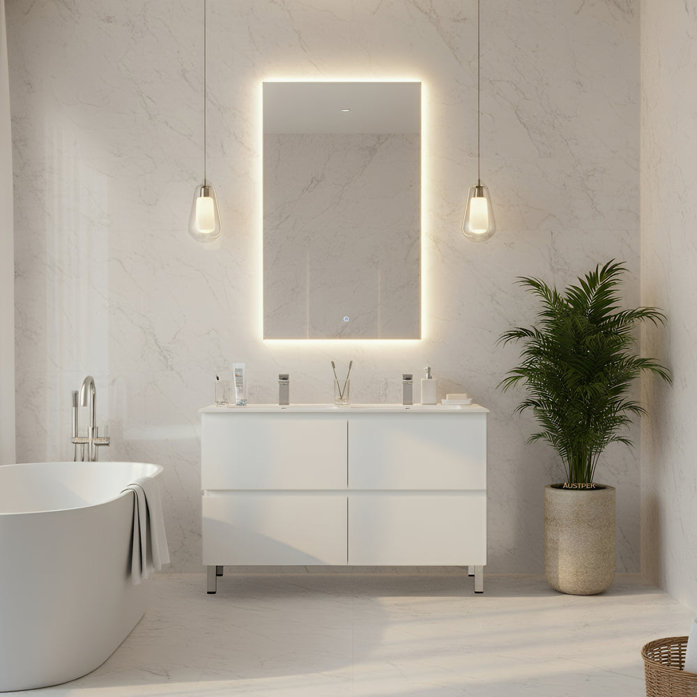CETO REVIVE MATTE WHITE 1200MM DOUBLE BOWL FLOOR STANDING VANITY