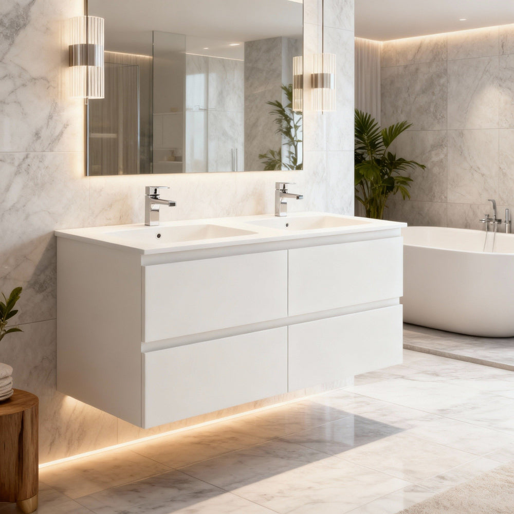 CETO REVIVE MATTE WHITE 1200MM DOUBLE BOWL WALL HUNG VANITY