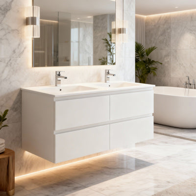 CETO REVIVE MATTE WHITE 1200MM DOUBLE BOWL WALL HUNG VANITY