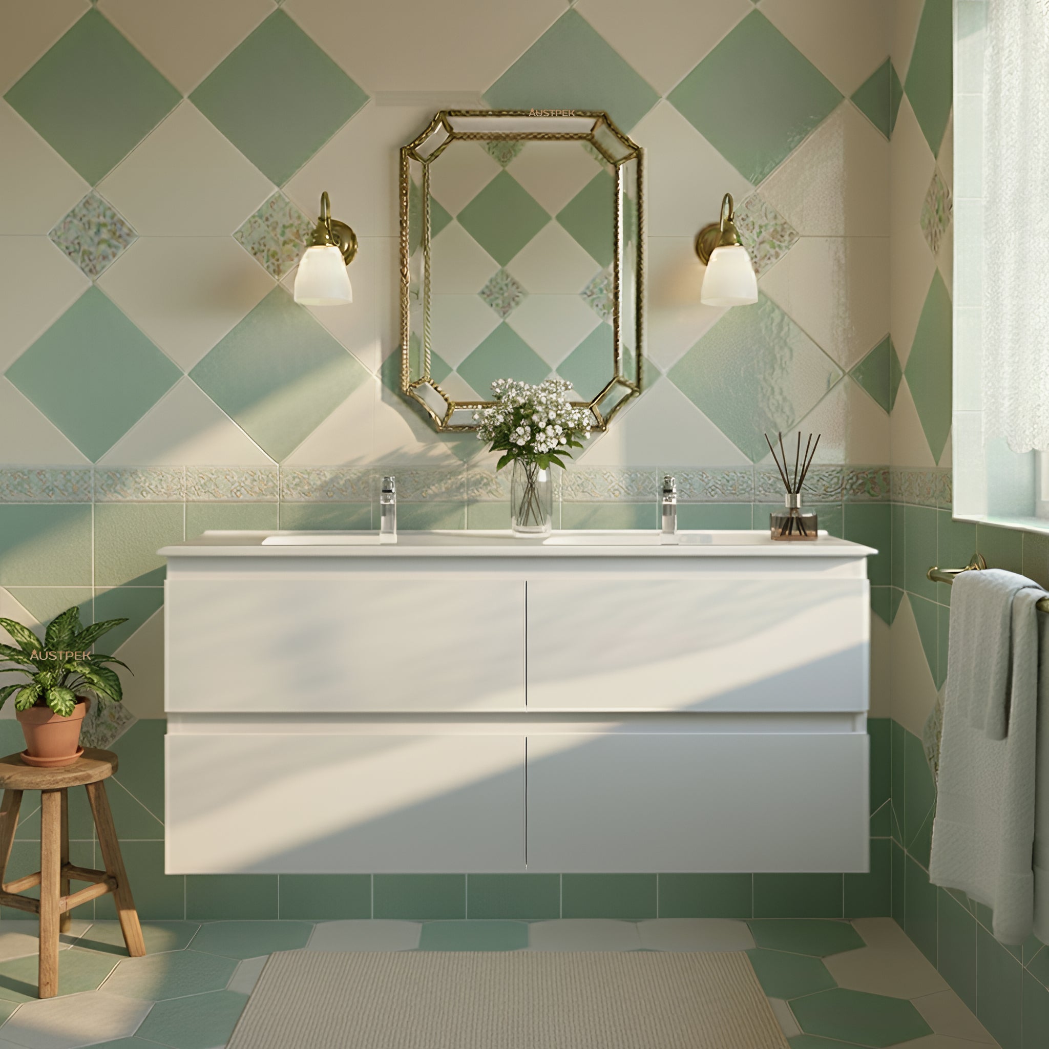 CETO REVIVE MATTE WHITE 1500MM DOUBLE BOWL WALL HUNG VANITY