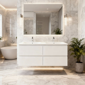 CETO REVIVE MATTE WHITE 1500MM DOUBLE BOWL WALL HUNG VANITY