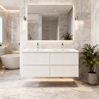 CETO REVIVE MATTE WHITE 1500MM DOUBLE BOWL WALL HUNG VANITY