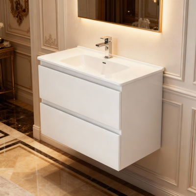 CETO REVIVE MATTE WHITE 600MM SPACE SAVING SINGLE BOWL WALL HUNG VANITY