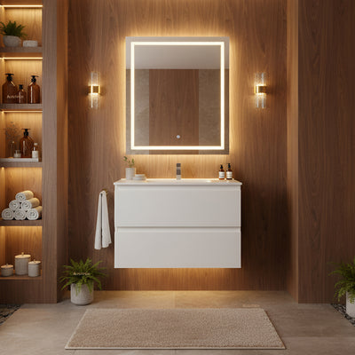CETO REVIVE MATTE WHITE 750MM SPACE SAVING SINGLE BOWL WALL HUNG VANITY