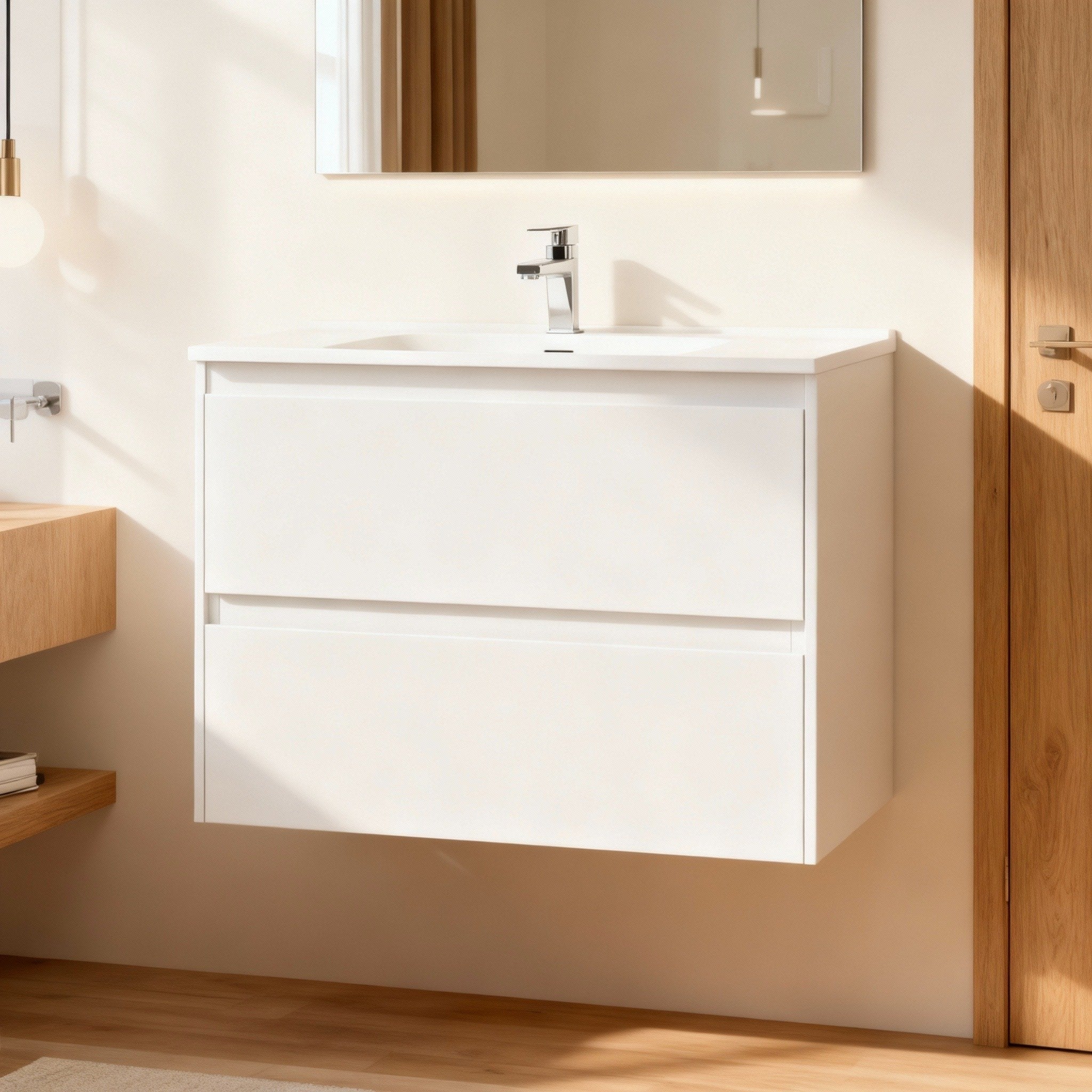 CETO REVIVE MATTE WHITE 750MM SPACE SAVING SINGLE BOWL WALL HUNG VANITY