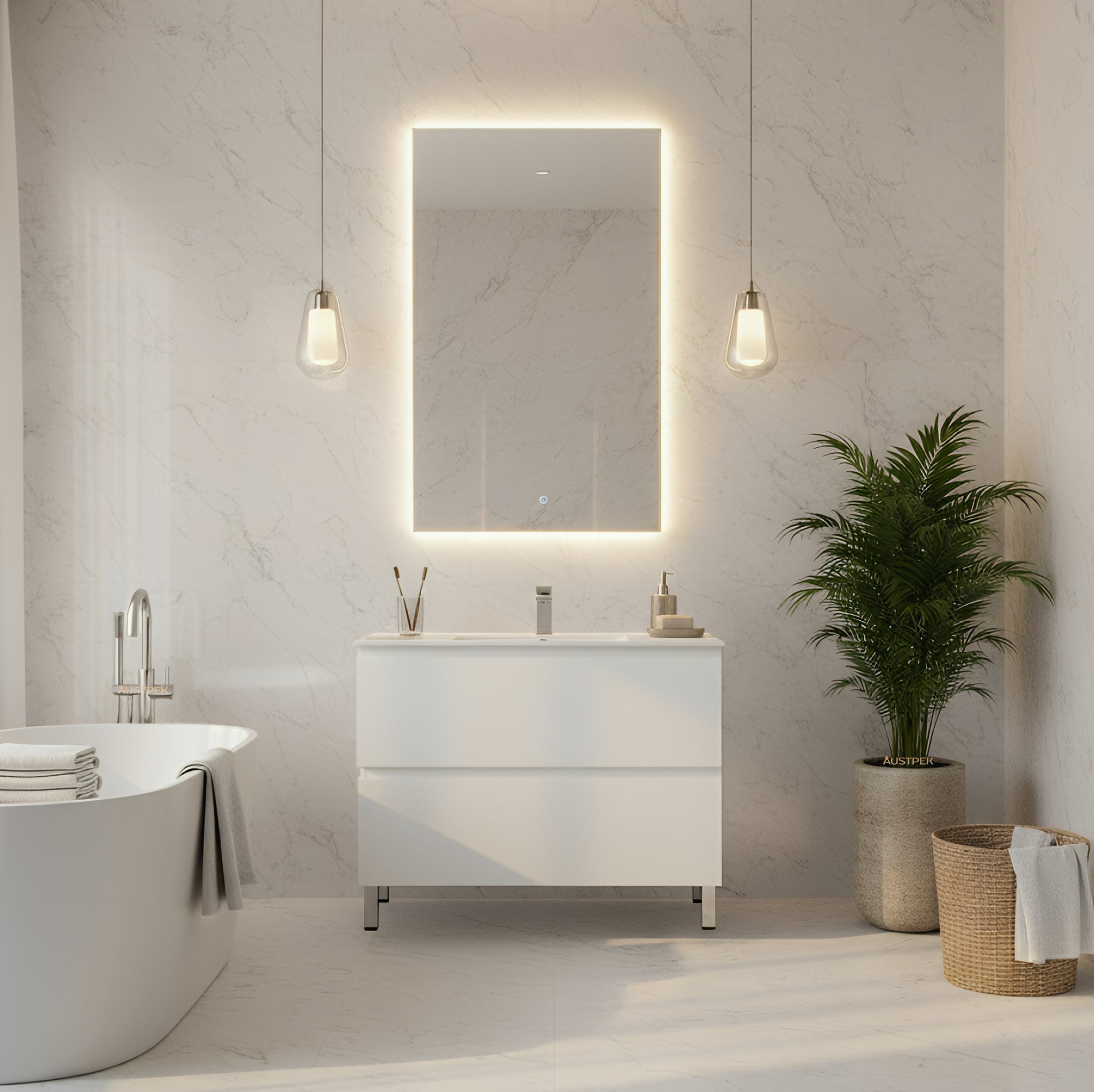 CETO REVIVE MATTE WHITE 900MM SINGLE BOWL FLOOR STANDING VANITY