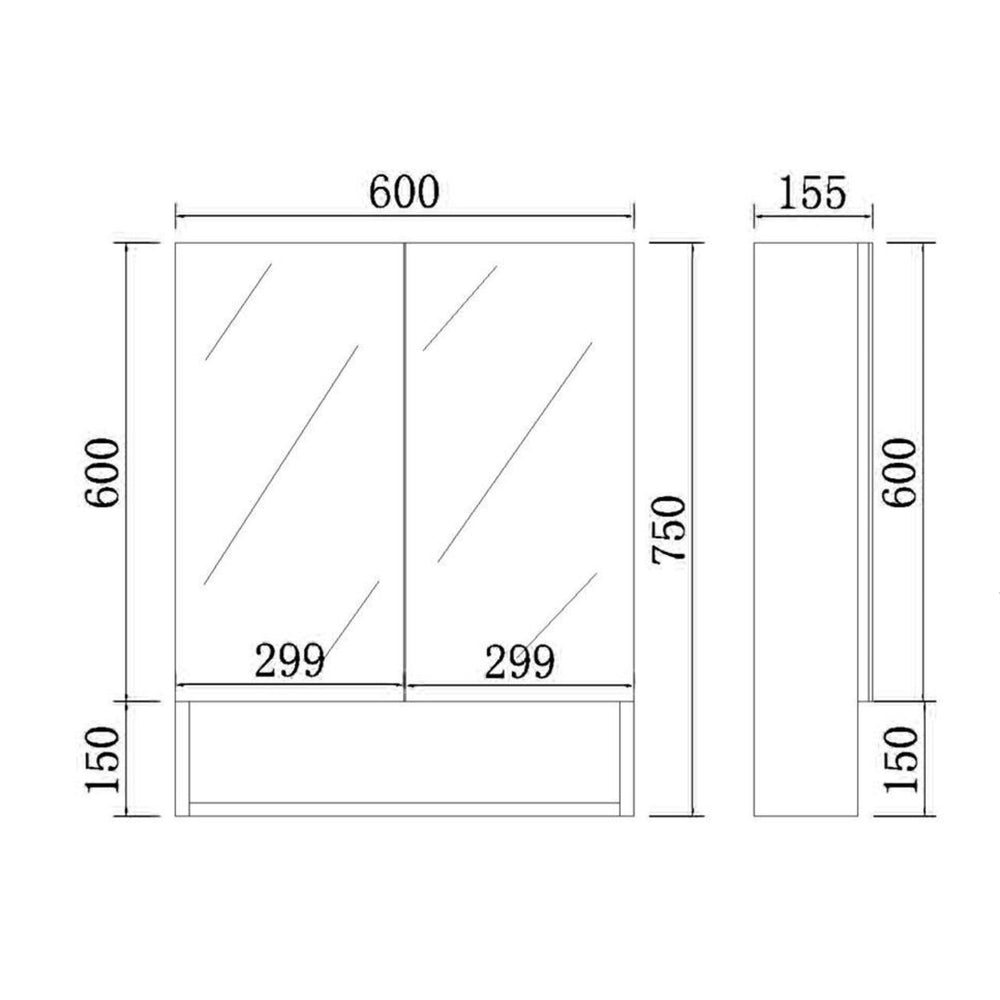 CETO REVIVE MATTE WHITE MIRROR SHAVING CABINET 600X750MM