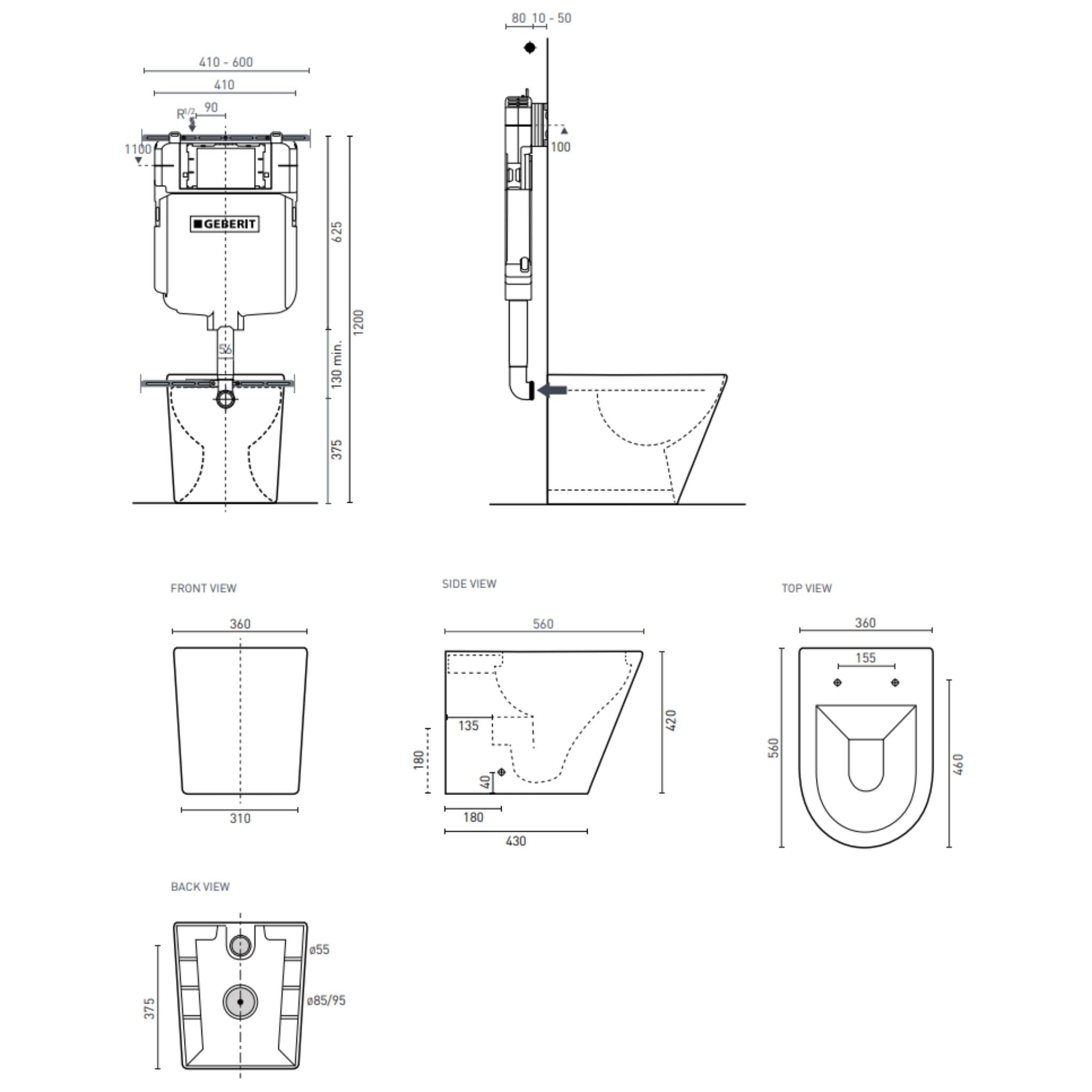 DECINA RENEE RIMLESS WALL FACED PAN & GEBERIT IN-WALL CISTERN TOILET SUITE