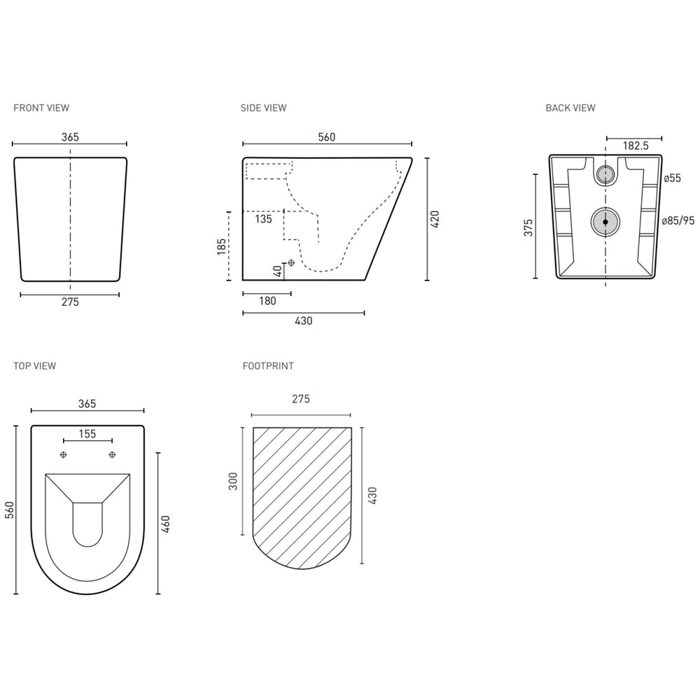 DECINA RENEE RIMLESS WALL FACED TOILET PAN GLOSS WHITE