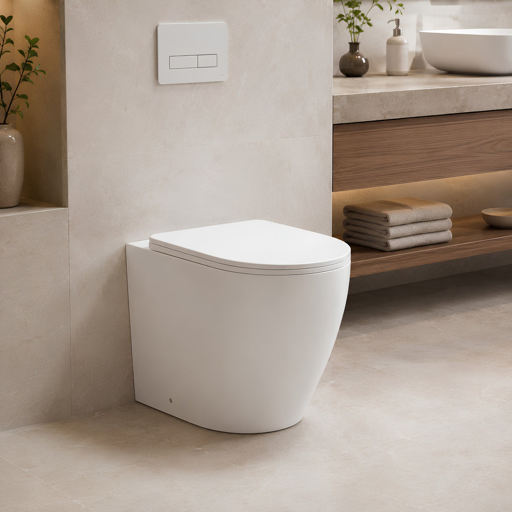 VITO SERENO RIMLESS WALL FACED TOILET PAN WITH R&T IN WALL CISTERN PACKAGE GLOSS WHITE