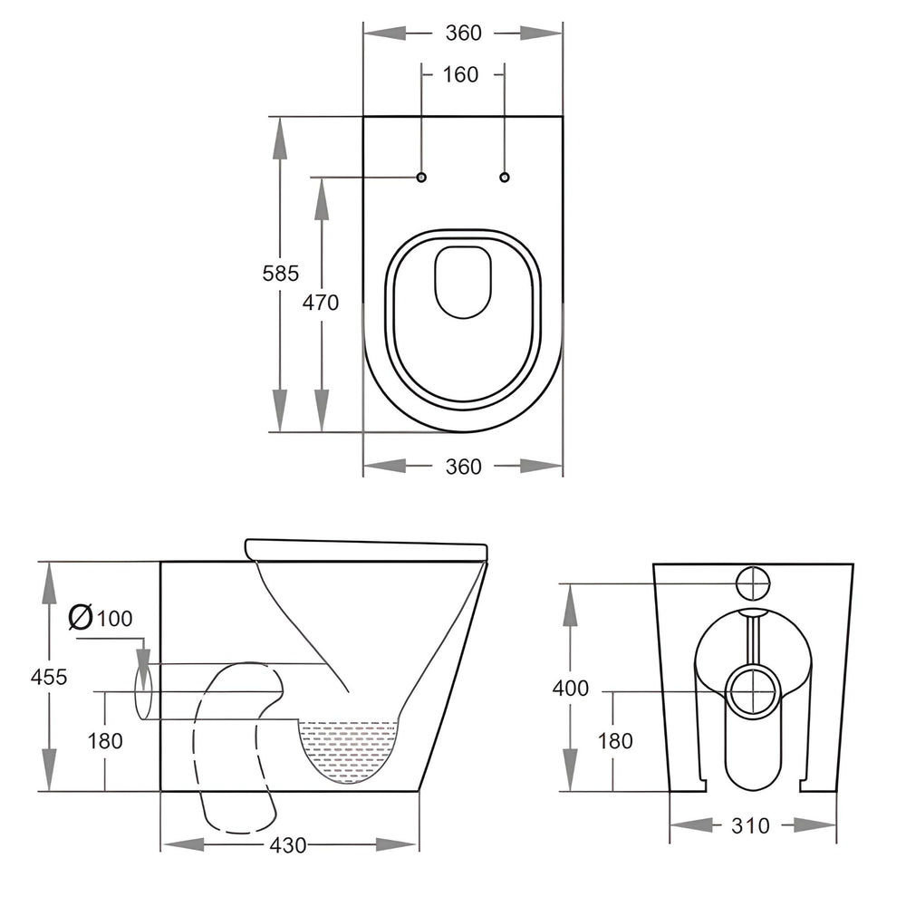 VITO SERENO RIMLESS WALL FACED TOILET PAN WITH R&T IN WALL CISTERN PACKAGE GLOSS WHITE