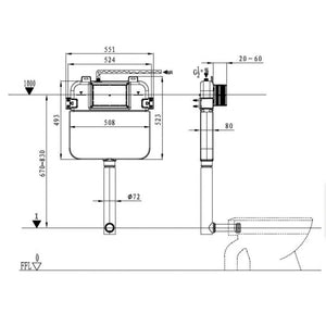 R&T FRAMELESS INWALL CISTERN FOR WALL FACED PAN