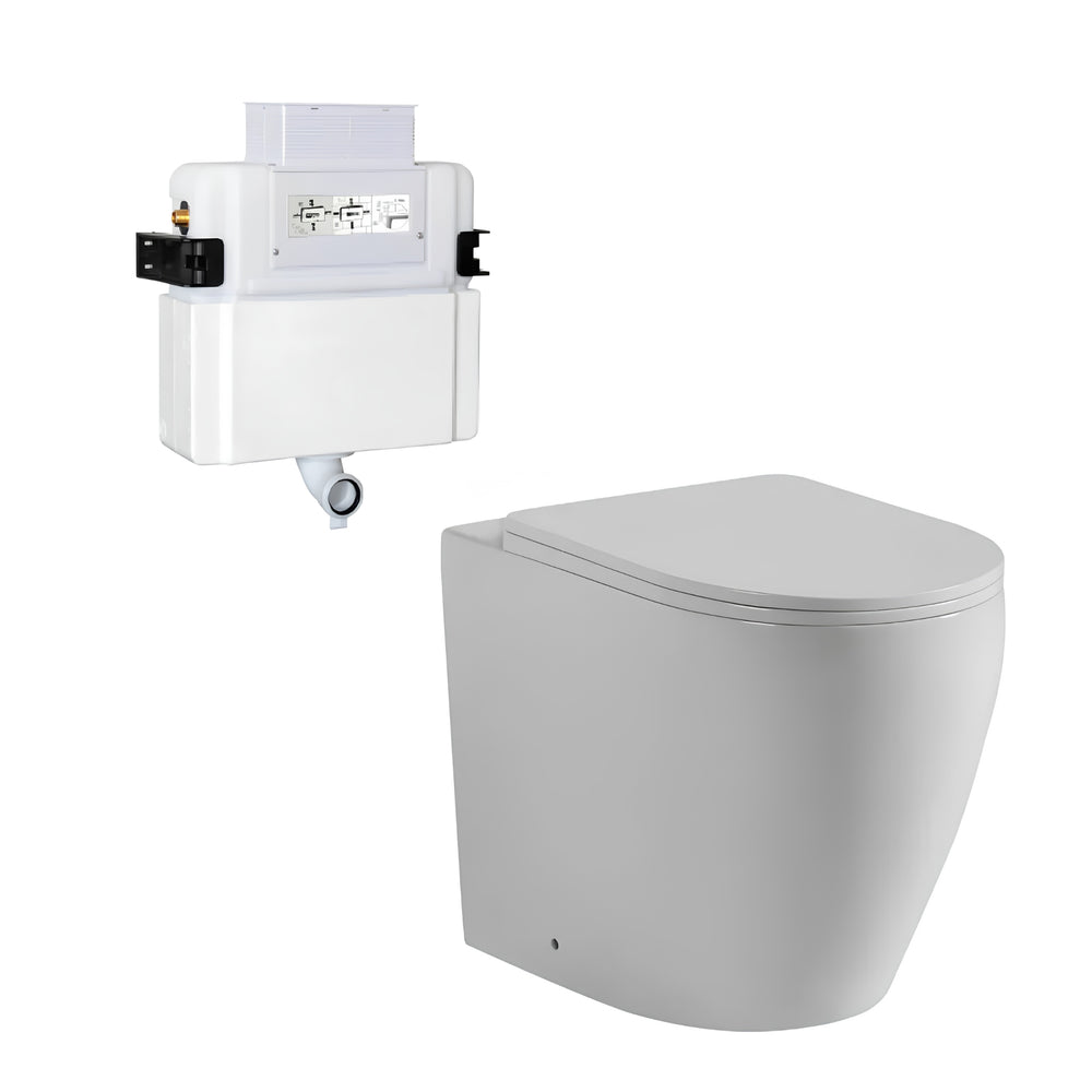 VITO SERENO RIMLESS WALL FACED TOILET PAN WITH R&T IN WALL CISTERN PACKAGE GLOSS WHITE
