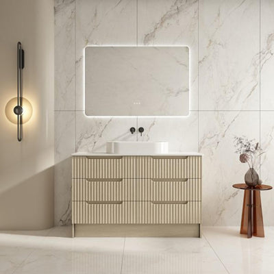MERCIO RHEA FLUTED NATURAL OAK 1200MM SINGLE BOWL FLOOR STANDING VANITY