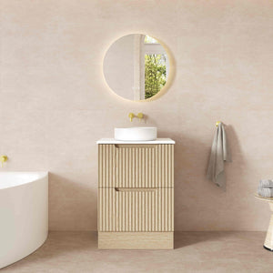 MERCIO RHEA FLUTED NATURAL OAK 600MM SINGLE BOWL FLOOR STANDING VANITY