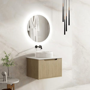 MERCIO RHEA FLUTED NATURAL OAK 600MM SINGLE BOWL WALL HUNG VANITY