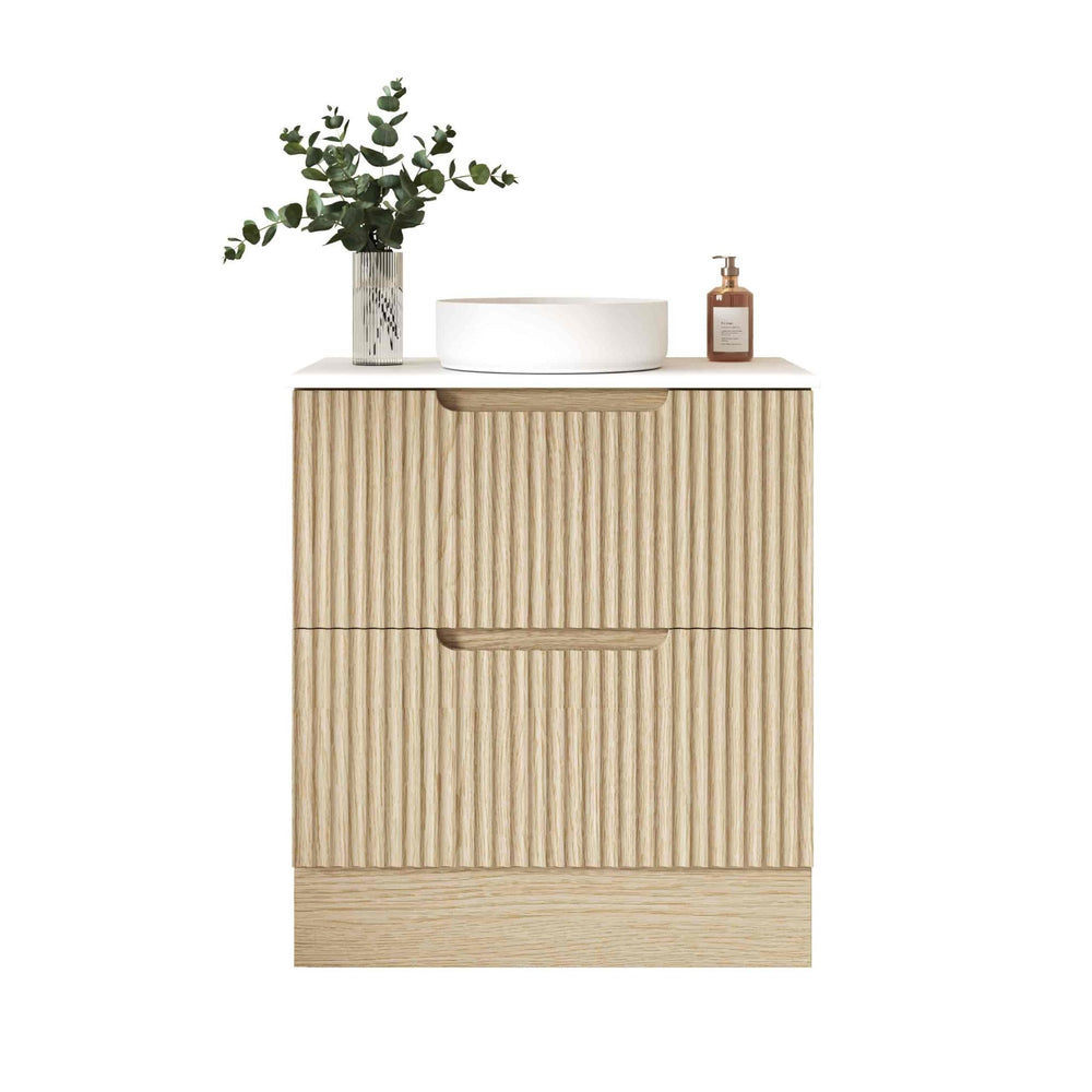MERCIO RHEA FLUTED NATURAL OAK 750MM SINGLE BOWL FLOOR STANDING VANITY