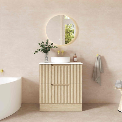 MERCIO RHEA FLUTED NATURAL OAK 750MM SINGLE BOWL FLOOR STANDING VANITY