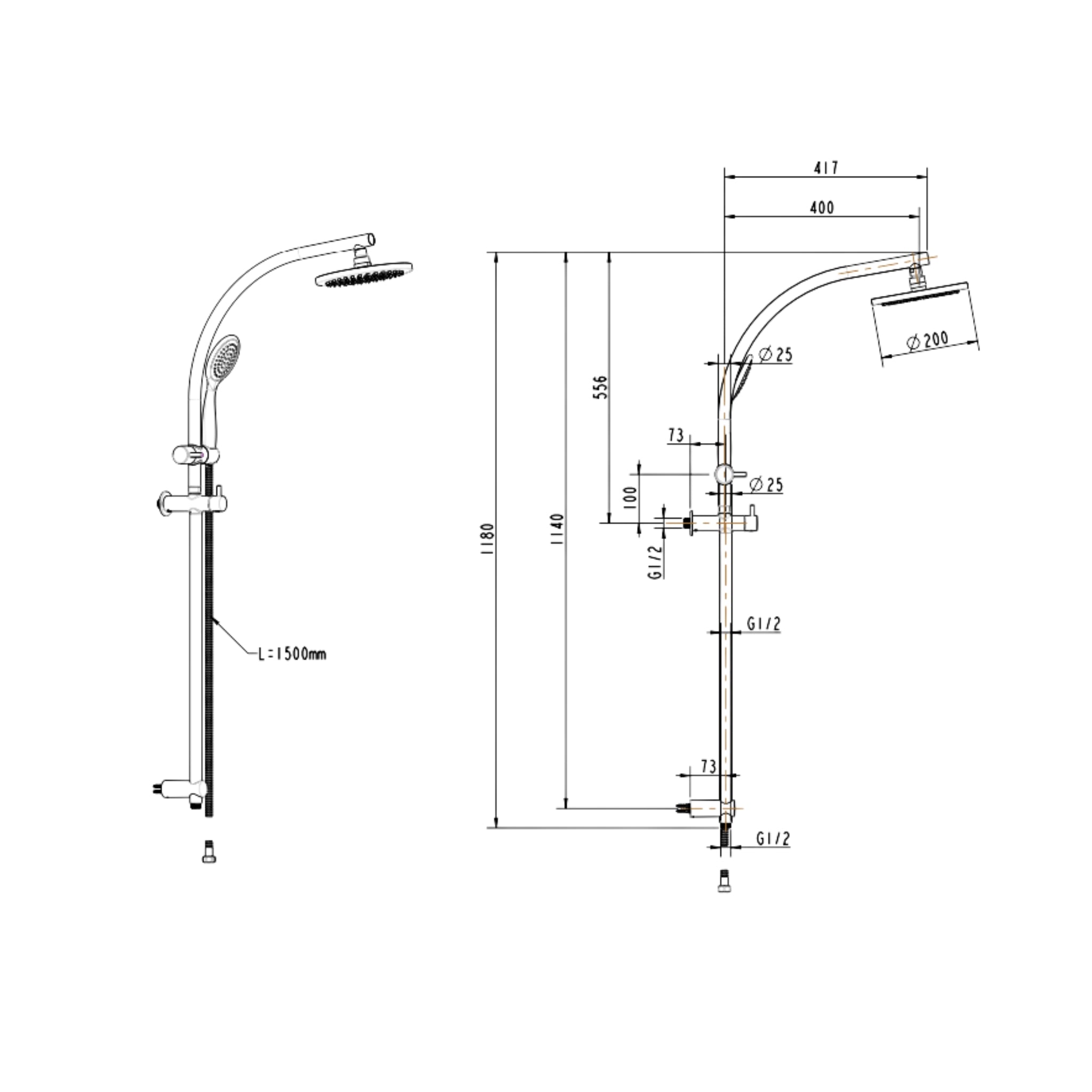 GARETH ASHTON CURVE SHOWER SYSTEM 1180MM BLACK