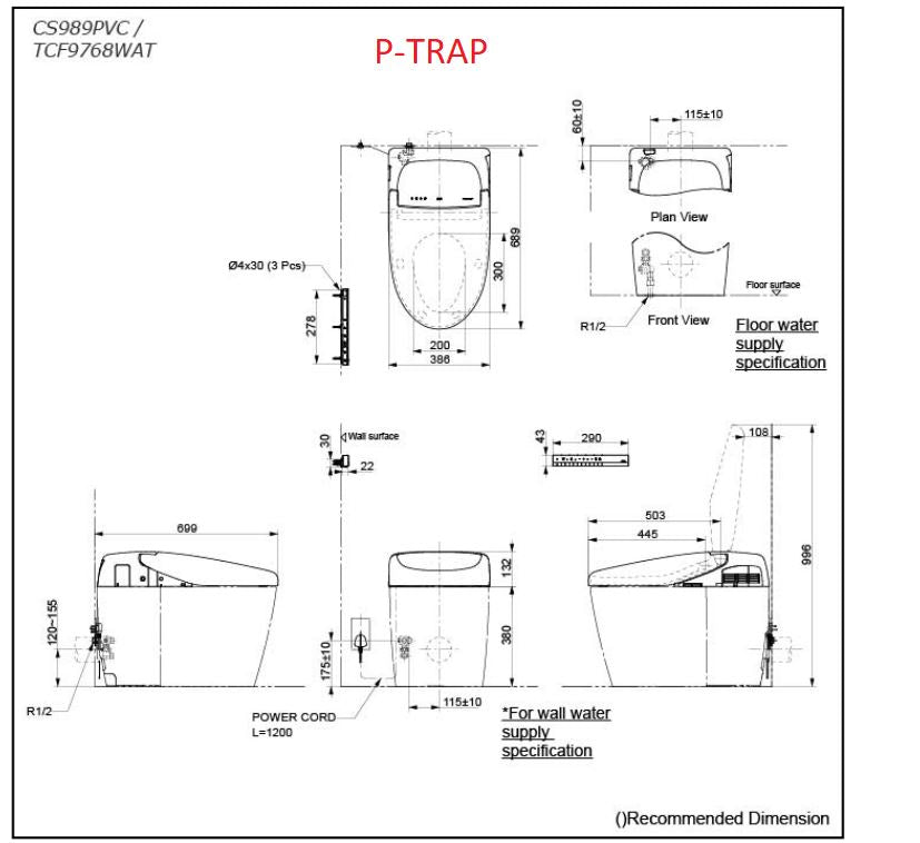 TOTO NEOREST RH INTEGRATED TOILET AND WASHLET W/ REMOTE CONTROL PACKAGE ELONGATED GLOSS WHITE