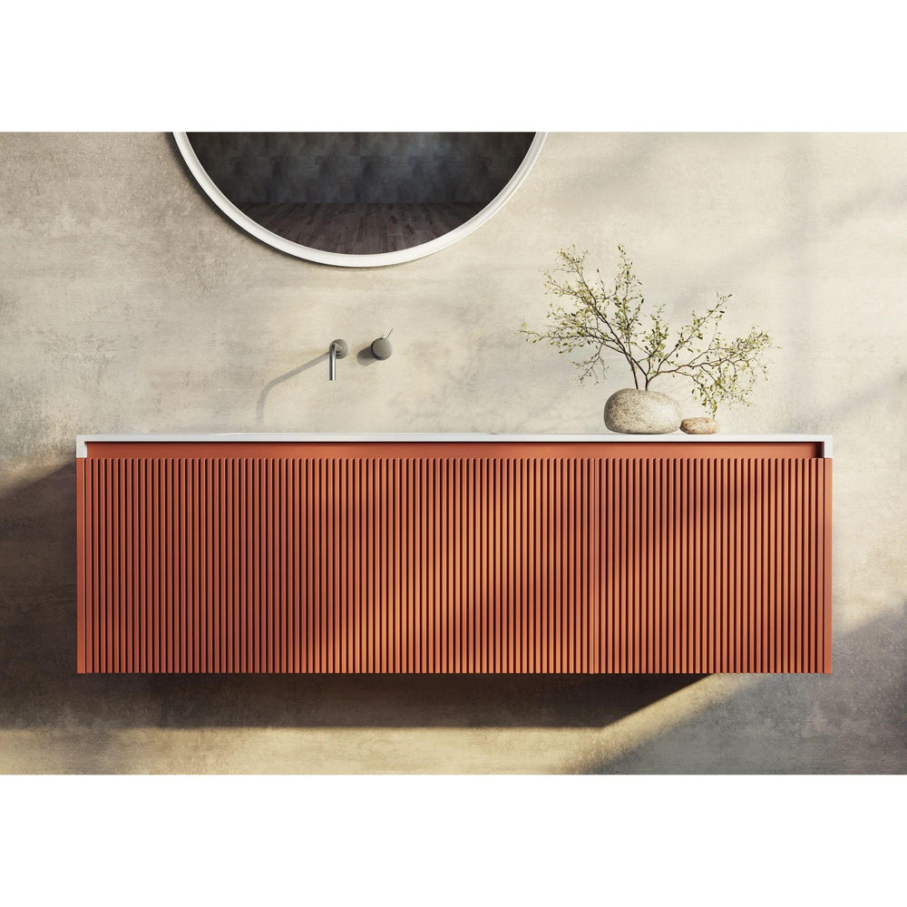 BELBAGNO RIMINI POTTER'S CLAY 1400MM SINGLE BOWL WALL HUNG VANITY AND BASIN