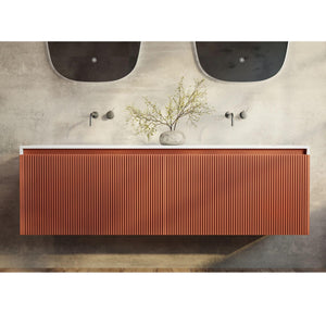 BELBAGNO RIMINI POTTER'S CLAY 1500MM DOUBLE BOWL WALL HUNG VANITY AND BASIN