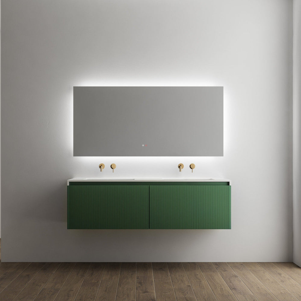 BELBAGNO RIMINI RAIN FOREST 1500MM DOUBLE BOWL WALL HUNG VANITY AND BASIN