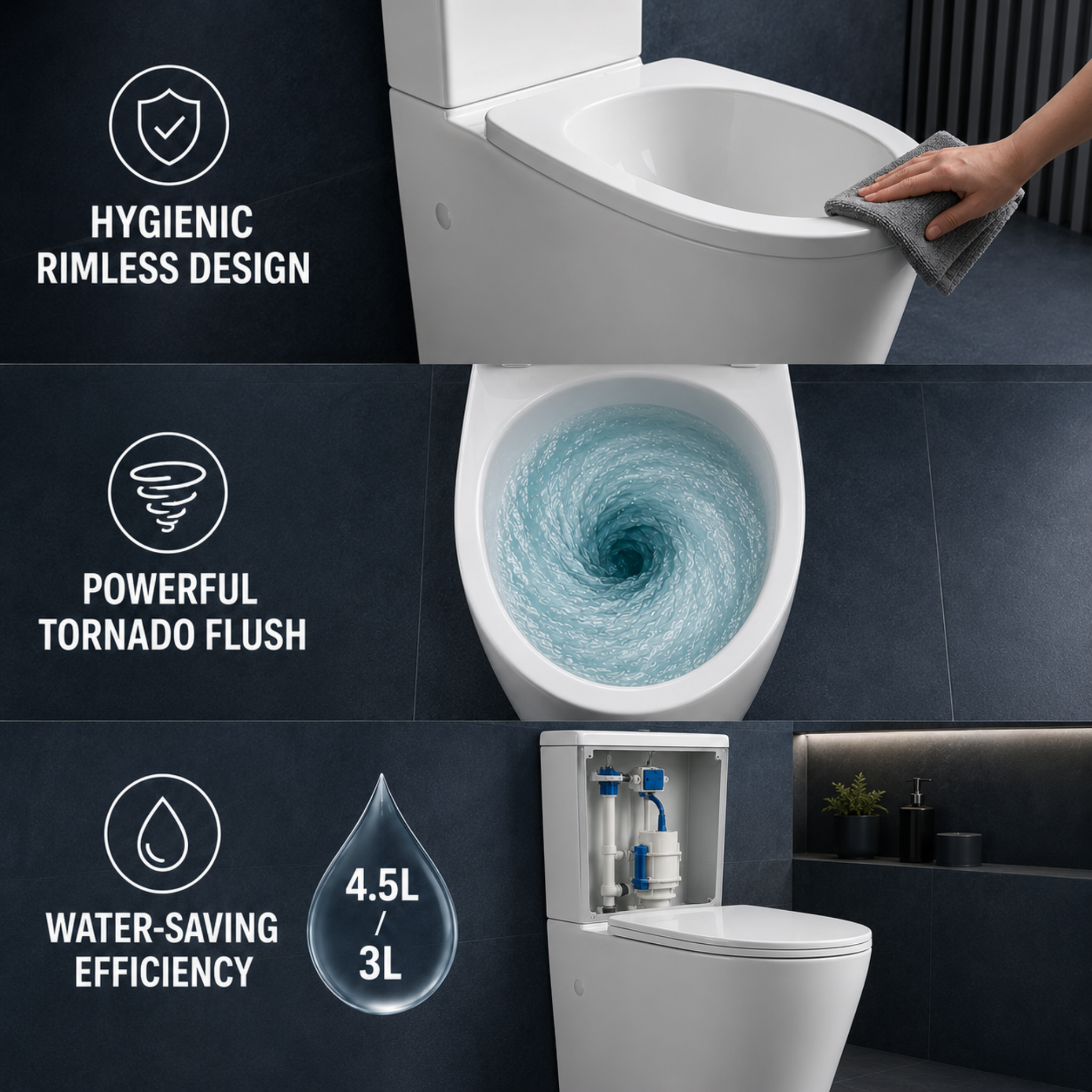 POSEIDON ALPHA RIMLESS TORNADO BACK TO WALL TOILET SUITE GLOSS WHITE