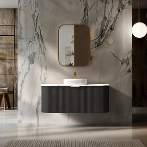 INFINITY RIO BLACK 1200MM CURVE SINGLE BOWL WALL HUNG VANITY W/ GERMAN HETTICH RUNNERS