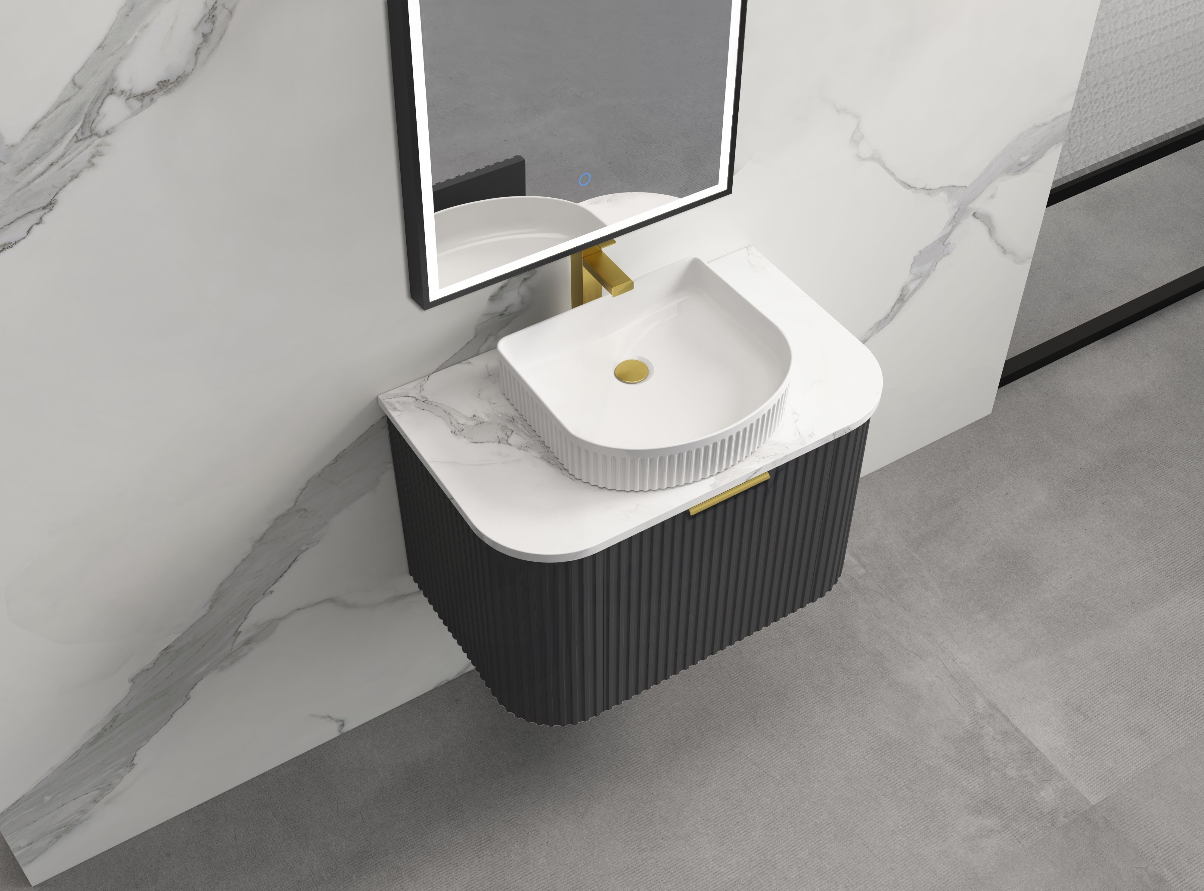 INFINITY RIO BLACK 600MM CURVED SINGLE BOWL WALL HUNG VANITY