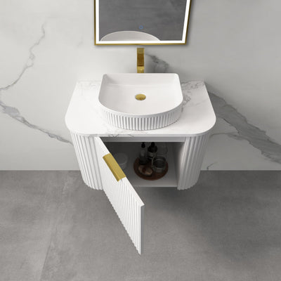 INFINITY RIO MATTE WHITE 600MM CURVE SINGLE BOWL WALL HUNG VANITY