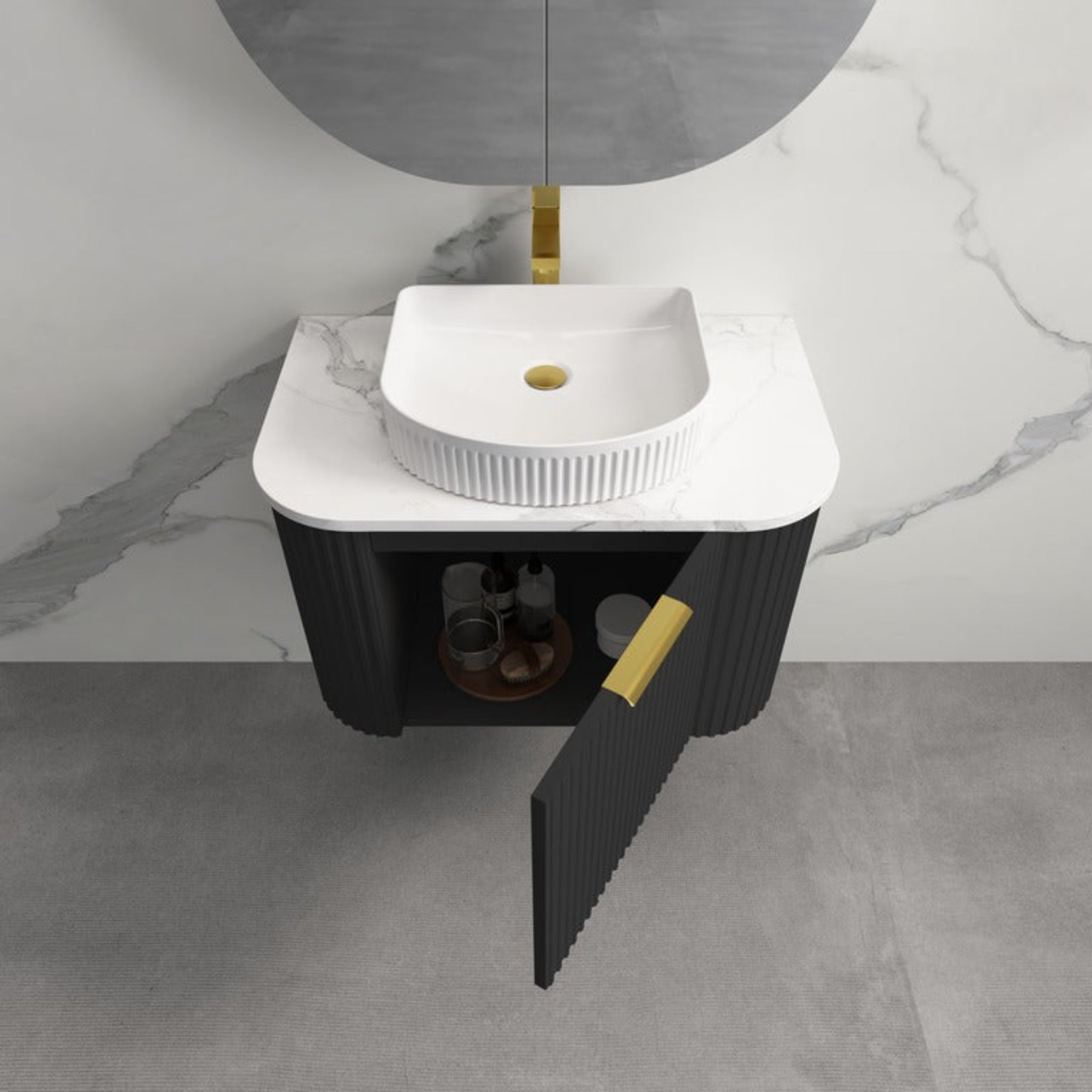 INFINITY RIO BLACK 750MM CURVED SINGLE BOWL WALL HUNG VANITY