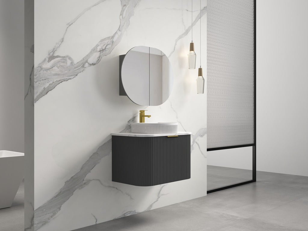 INFINITY RIO BLACK 750MM CURVED SINGLE BOWL WALL HUNG VANITY