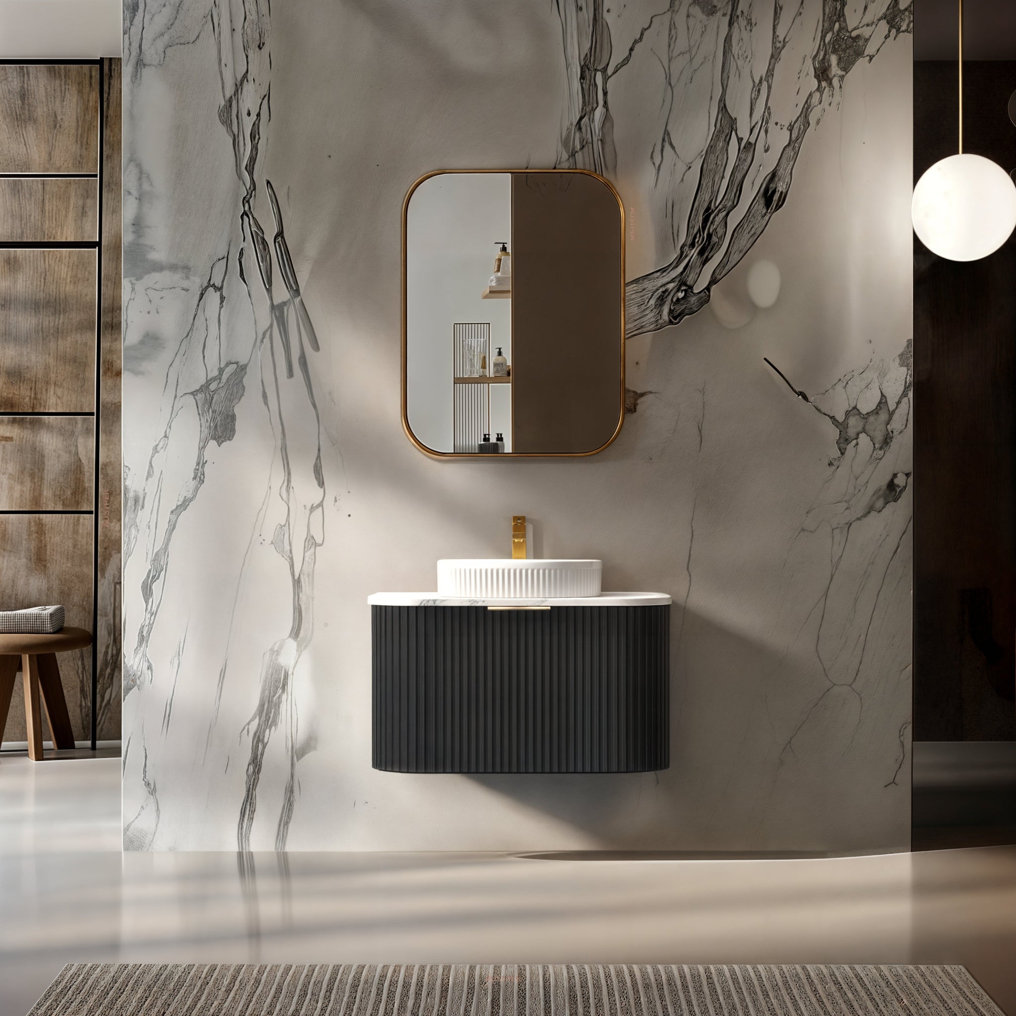 INFINITY RIO BLACK 750MM CURVED SINGLE BOWL WALL HUNG VANITY