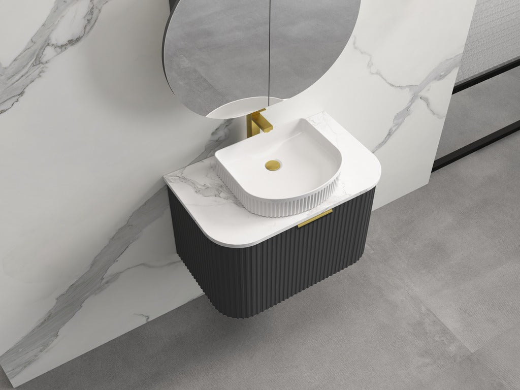 INFINITY RIO BLACK 750MM CURVED SINGLE BOWL WALL HUNG VANITY