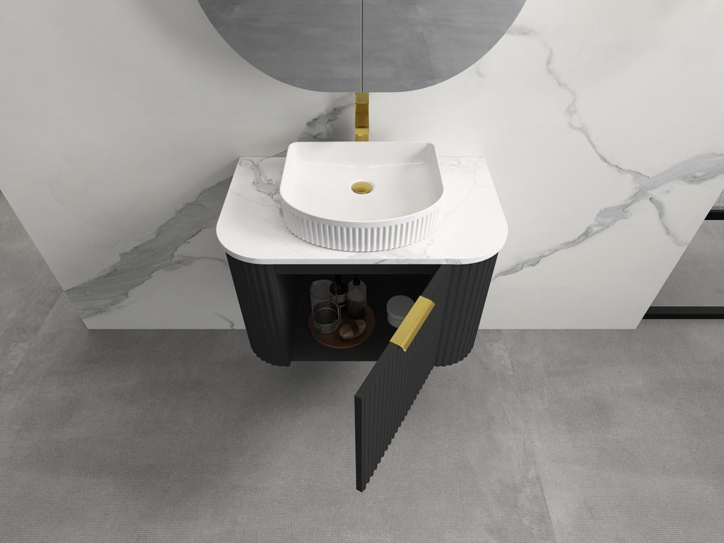 INFINITY RIO BLACK 750MM CURVED SINGLE BOWL WALL HUNG VANITY