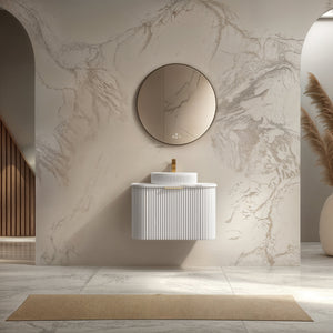 INFINITY RIO MATTE WHITE 750MM CURVE SINGLE BOWL WALL HUNG VANITY