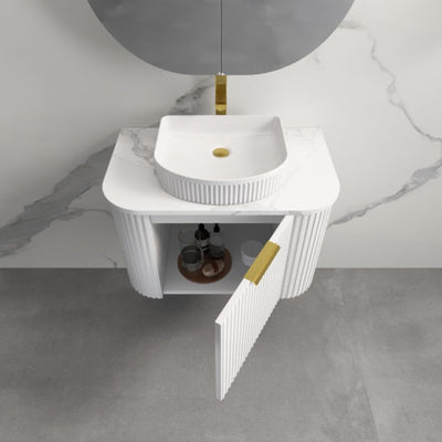 INFINITY RIO MATTE WHITE 750MM CURVE SINGLE BOWL WALL HUNG VANITY