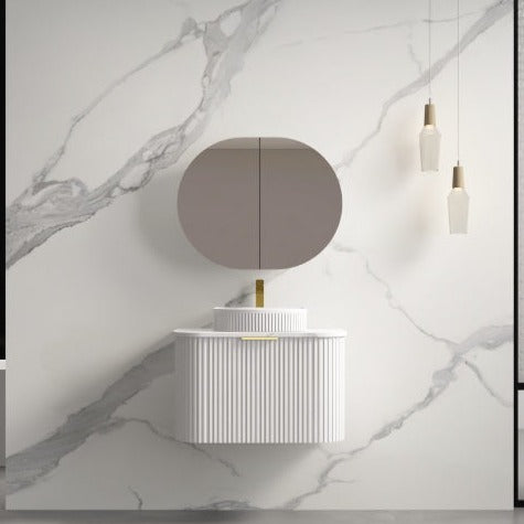 INFINITY RIO MATTE WHITE 750MM CURVE SINGLE BOWL WALL HUNG VANITY