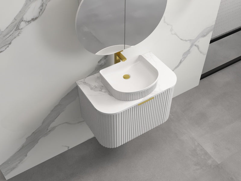 INFINITY RIO MATTE WHITE 750MM CURVE SINGLE BOWL WALL HUNG VANITY