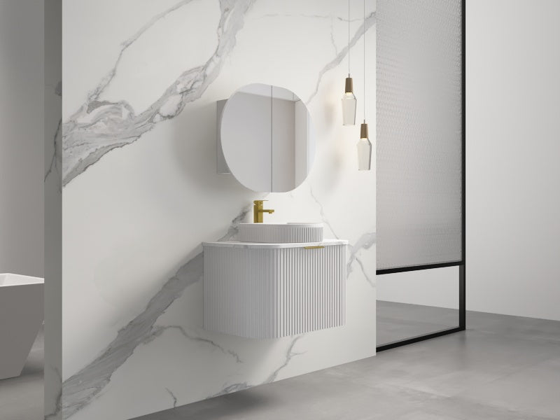 INFINITY RIO MATTE WHITE 750MM CURVE SINGLE BOWL WALL HUNG VANITY